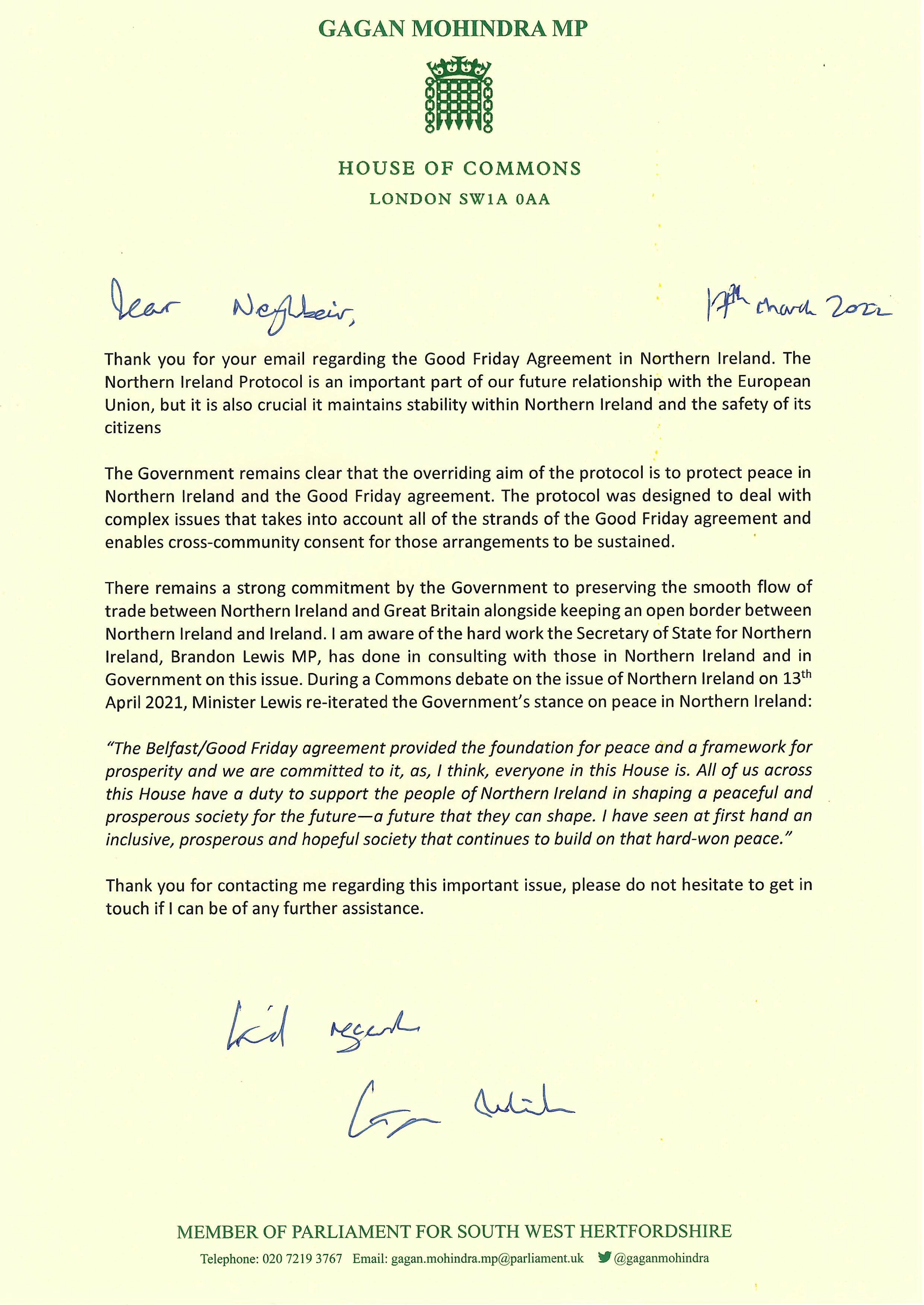 Good Friday Agreement | Gagan Mohindra MP