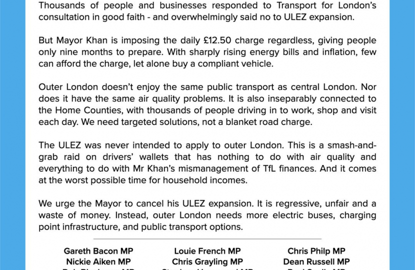 Gagan and colleagues sign a statement of opposition to the expansion of the ULEZ